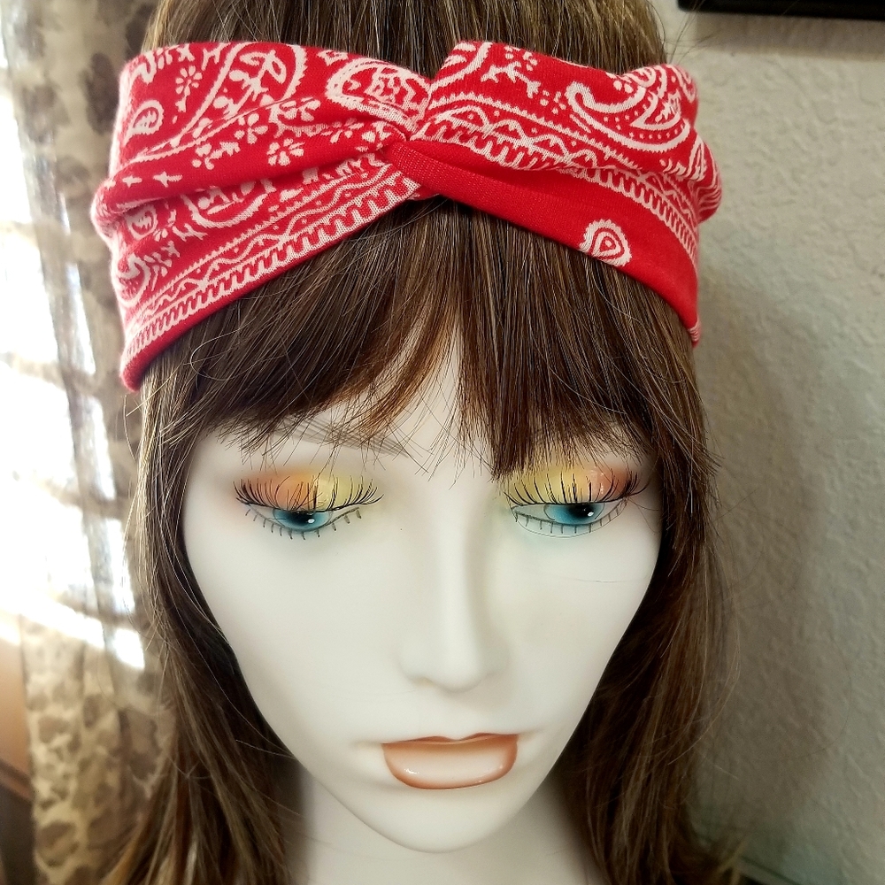 Red Bandana Headband Print New